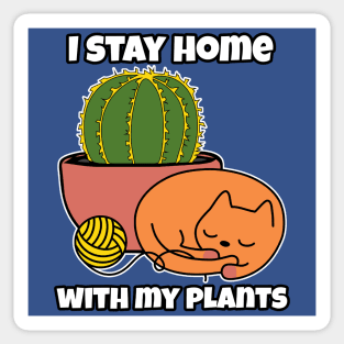 Golden Ball Succulent and Sleepy Cat Stay Home with plants Sticker